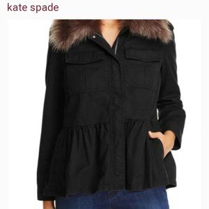 Kate Spade Faux Fur Collar Military Peplum Jacket
